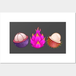 Dragonfruit Rambutan Mangosteen for exotic fruit lovers Posters and Art